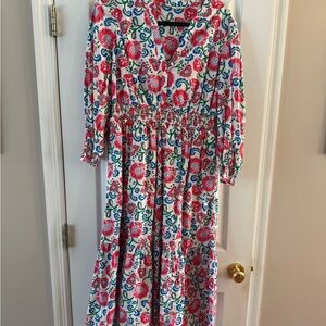 Boden Elana Floral Tiered Midi Dress - Blue, Green, Red & Pink